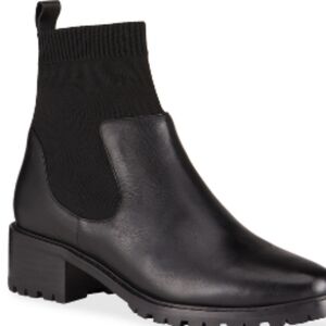 Allegra James; Kerry style booties; knitt/ black leather 8.5 NWB